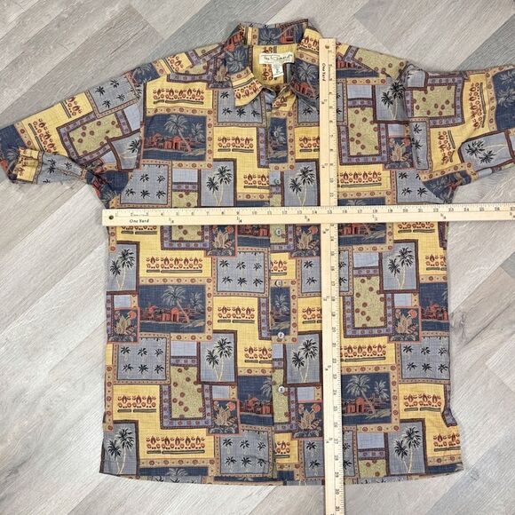Tori Richard Desert Tropical Print Camp Hawaiian Shirt Yellow Blue Medium - Picture 9 of 10